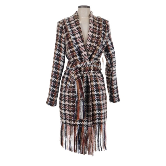 CAbi Jackets & Blazers - CAbi ~ Multicolor Partially Lined Polka Dot and Wool Fringe Tie Waist Coat